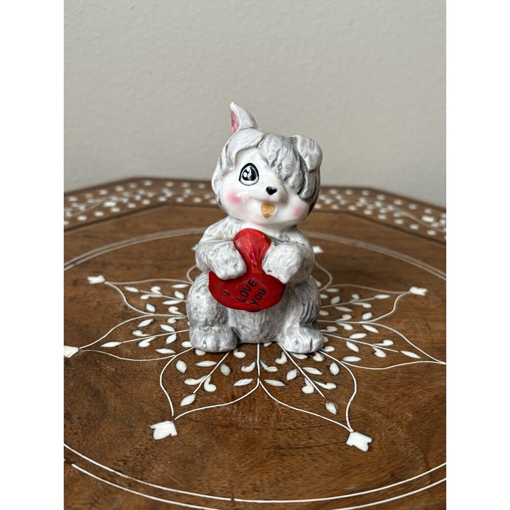 Vintage Ceramic Valentine’s Dog Figurine ‘I Love You’ Red Heart